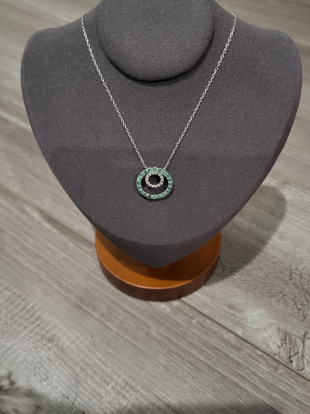 Genuine Emerald Circle Pendant Necklace - Sterling Silver 18 Inch Chain